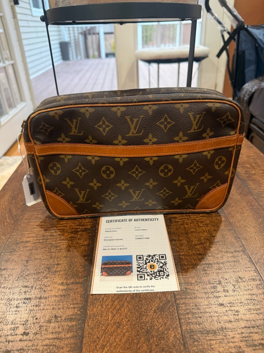 Louis Vuitton Brown Monogram Canvas Bag with Tan Leather Trim - Picture 9 of 12